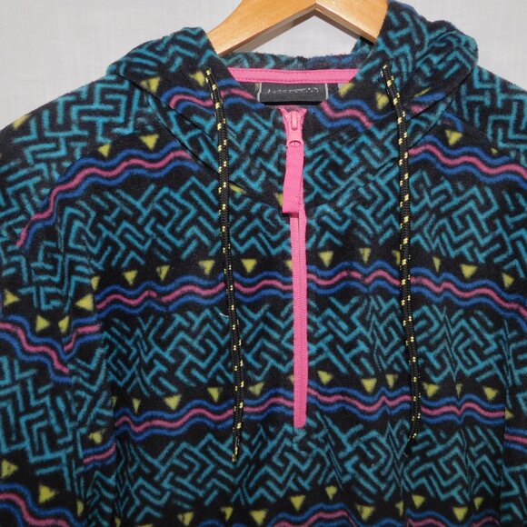 Valor Collective Mens L 1/4 Zip Hooded Fleece Black Pink Blue Geometric Hoodie - Picture 11 of 12